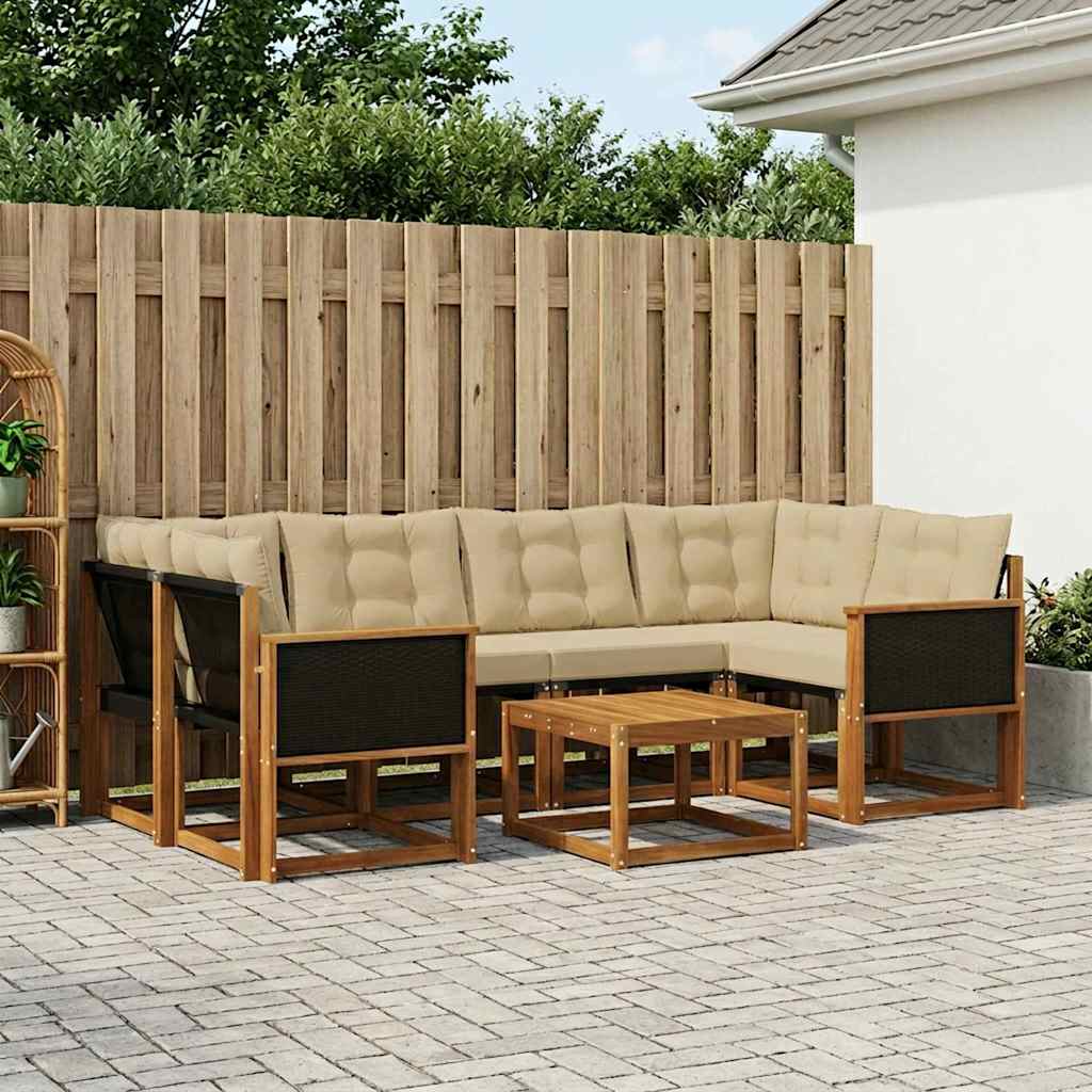 vidaXL Σειρά Καναπέ Εξωτερικού με μαξιλάρι 7 pcs Φυσικό και Μπεζ