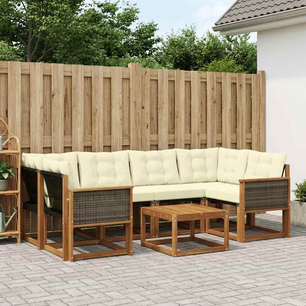 vidaXL Σειρά Καναπέ Εξωτερικού με μαξιλάρι 7 pcs Φυσικό και Κρέμα