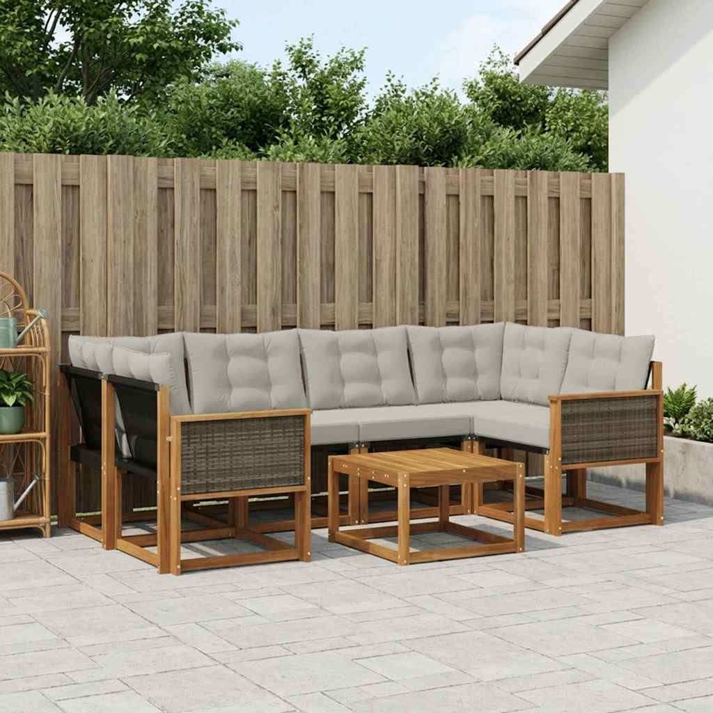 vidaXL Σειρά Καναπέ Εξωτερικού 7 pcs Φυσικό και Ανοιχτό Γκρι