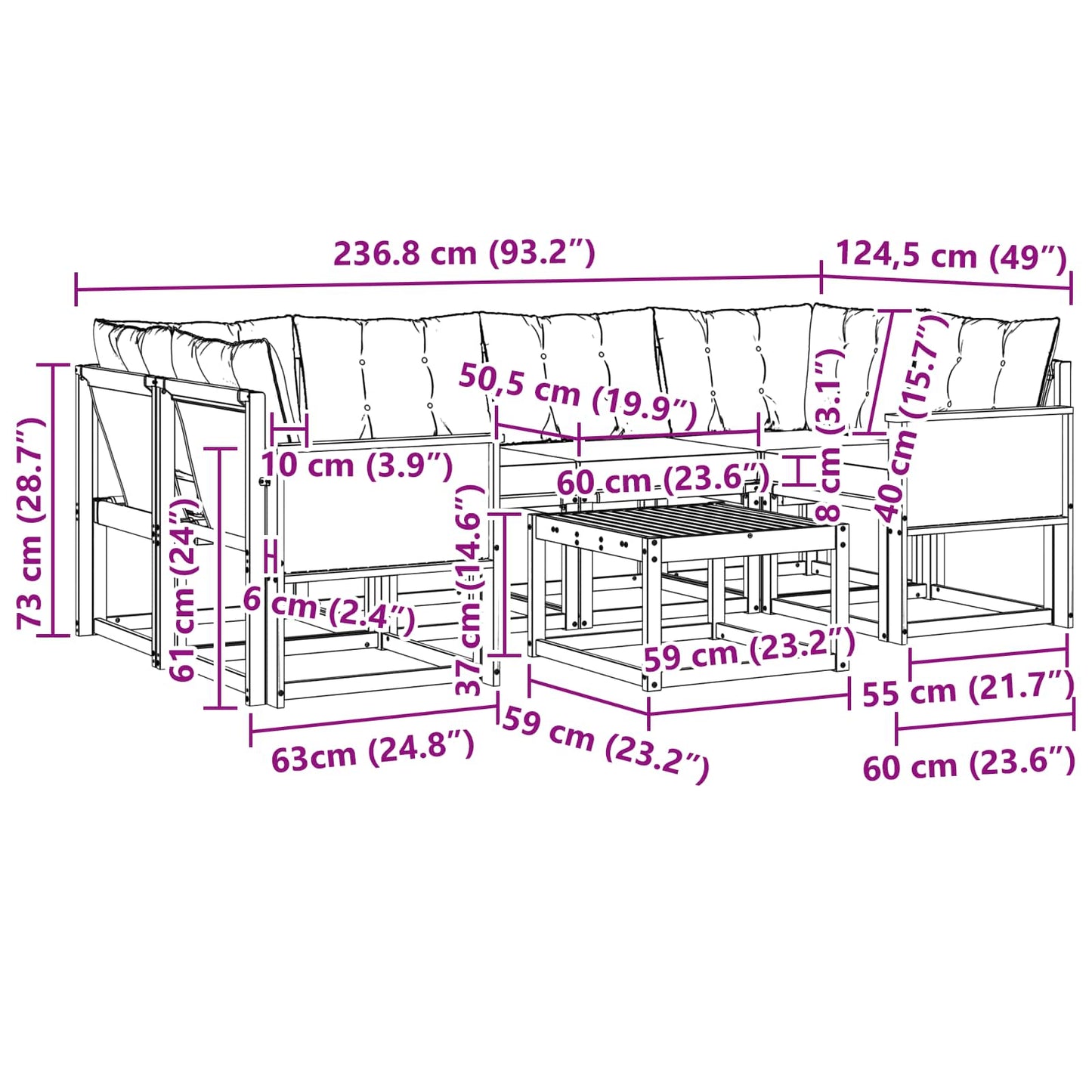 vidaXL Σειρά Καναπέ Εξωτερικού 7 pcs Φυσικό και Ανοιχτό Γκρι
