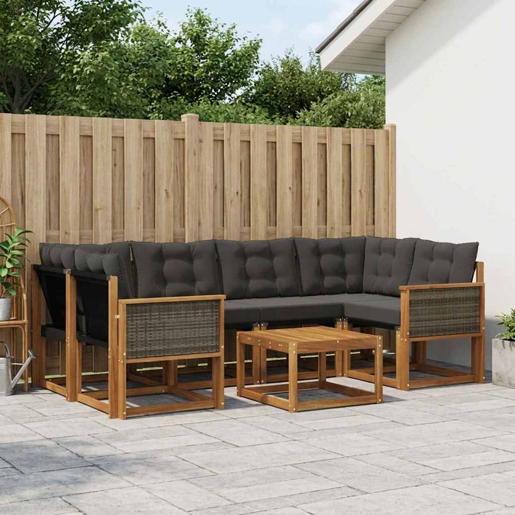 vidaXL Σειρά Καναπέ Εξωτερικού με μαξιλάρι 7 pcs Φυσικό και Μαύρο