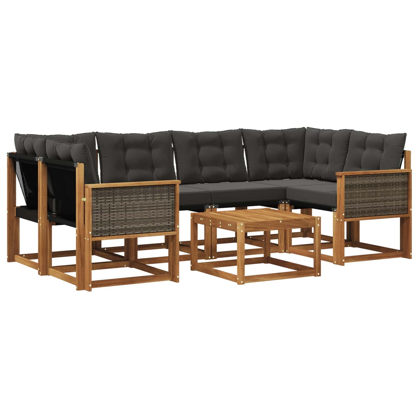 vidaXL Σειρά Καναπέ Εξωτερικού με μαξιλάρι 7 pcs Φυσικό και Μαύρο