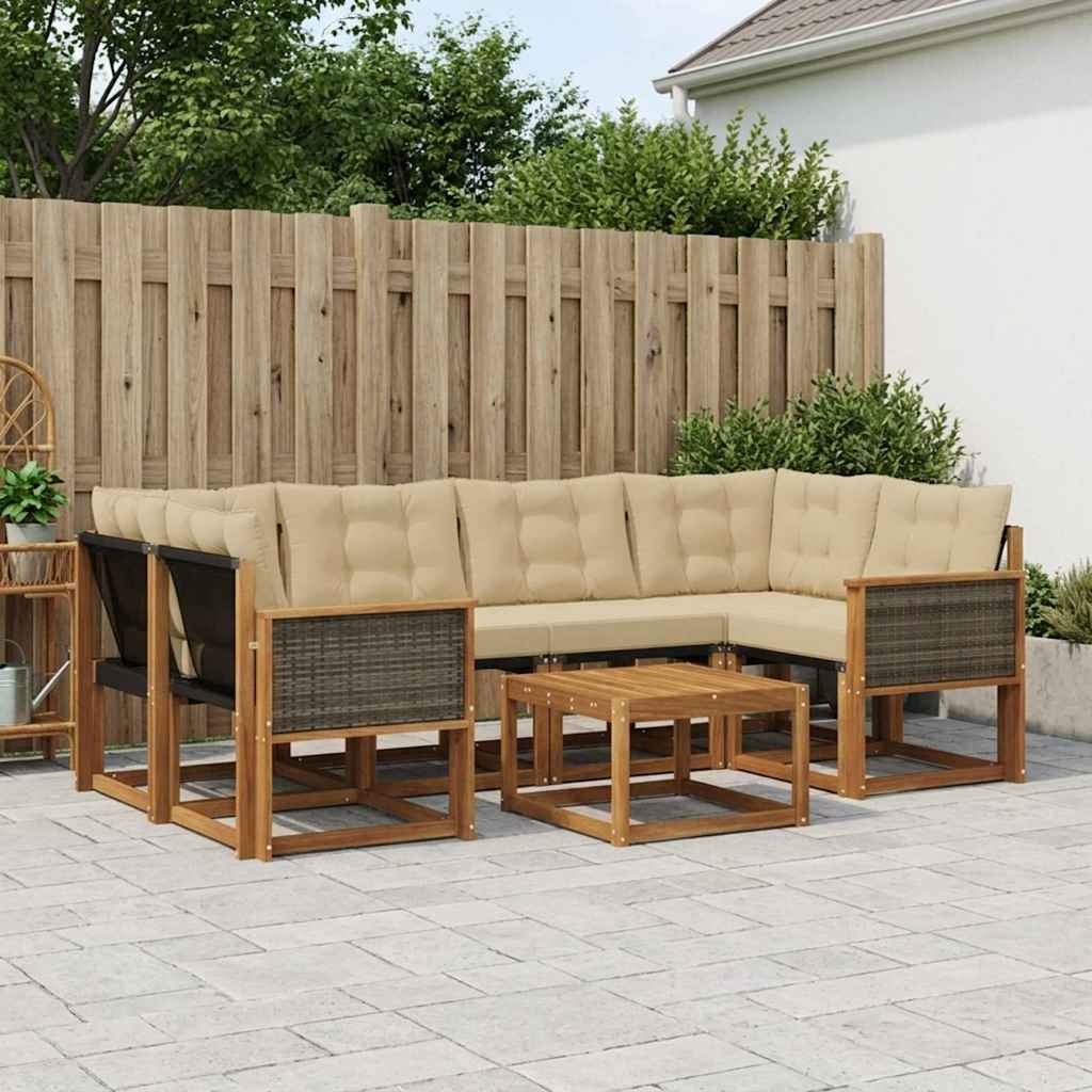vidaXL Σειρά Καναπέ Εξωτερικού με μαξιλάρι 7 pcs Φυσικό και Μπεζ