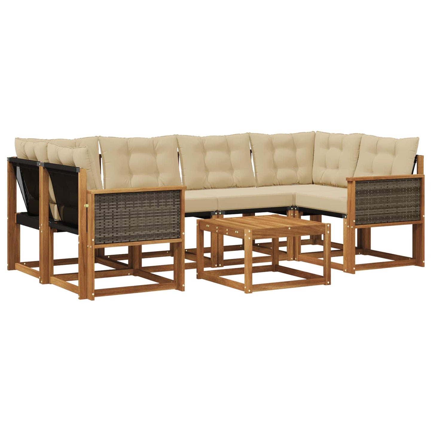 vidaXL Σειρά Καναπέ Εξωτερικού με μαξιλάρι 7 pcs Φυσικό και Μπεζ