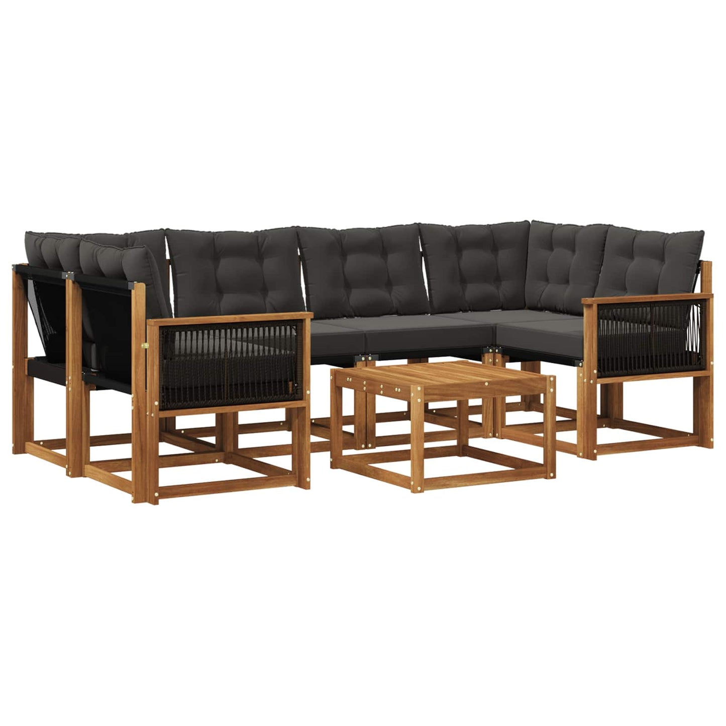 vidaXL Σειρά Καναπέ Εξωτερικού με μαξιλάρι 7 pcs Φυσικό και Μαύρο