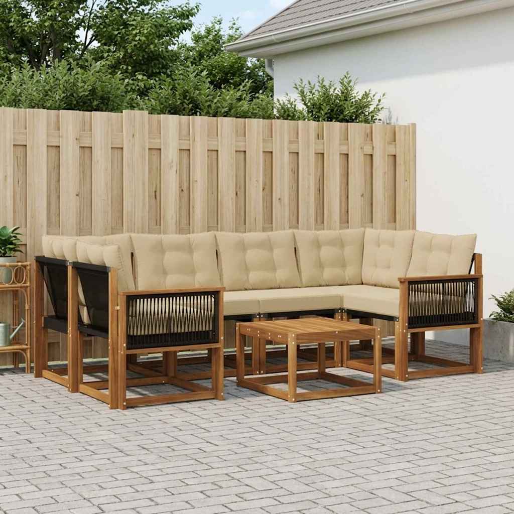 vidaXL Σειρά Καναπέ Εξωτερικού με μαξιλάρι 7 pcs Φυσικό και Μπεζ