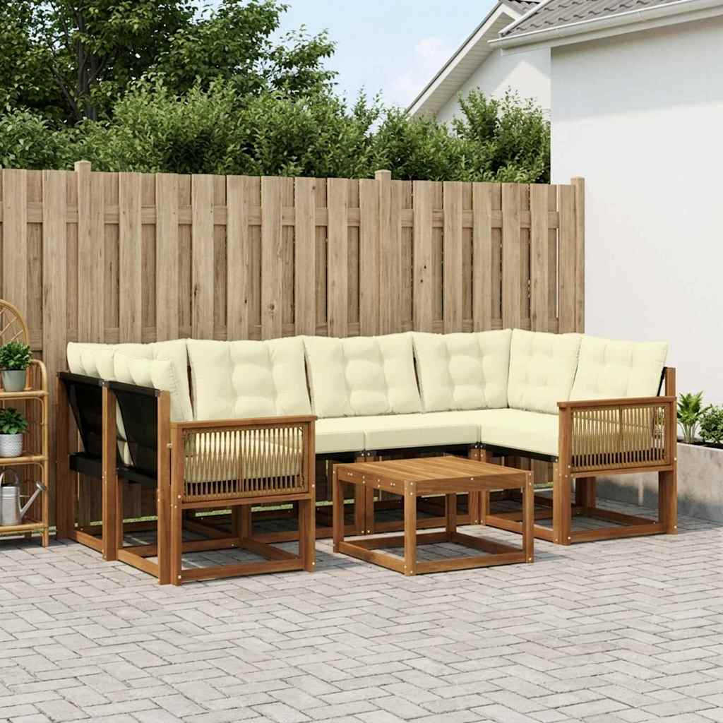 vidaXL Σειρά Καναπέ Εξωτερικού με μαξιλάρι 7 pcs Φυσικό και Κρέμα
