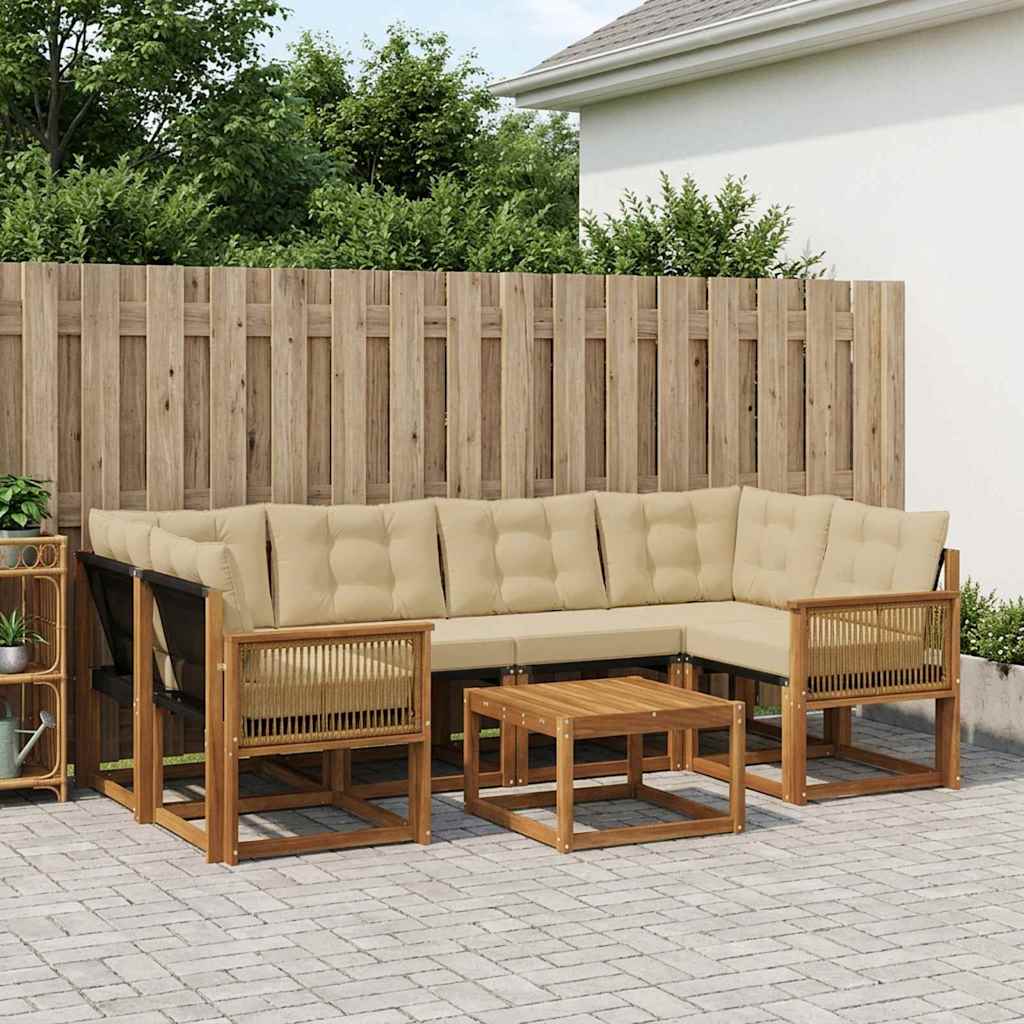 vidaXL Σειρά Καναπέ Εξωτερικού με μαξιλάρι 7 pcs Φυσικό και Μπεζ