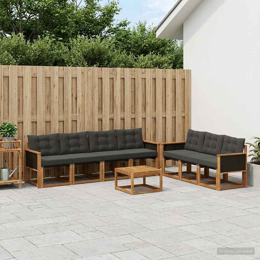vidaXL Σειρά Καναπέ Εξωτερικού με μαξιλάρι 8 pcs Φυσικό και Μαύρο