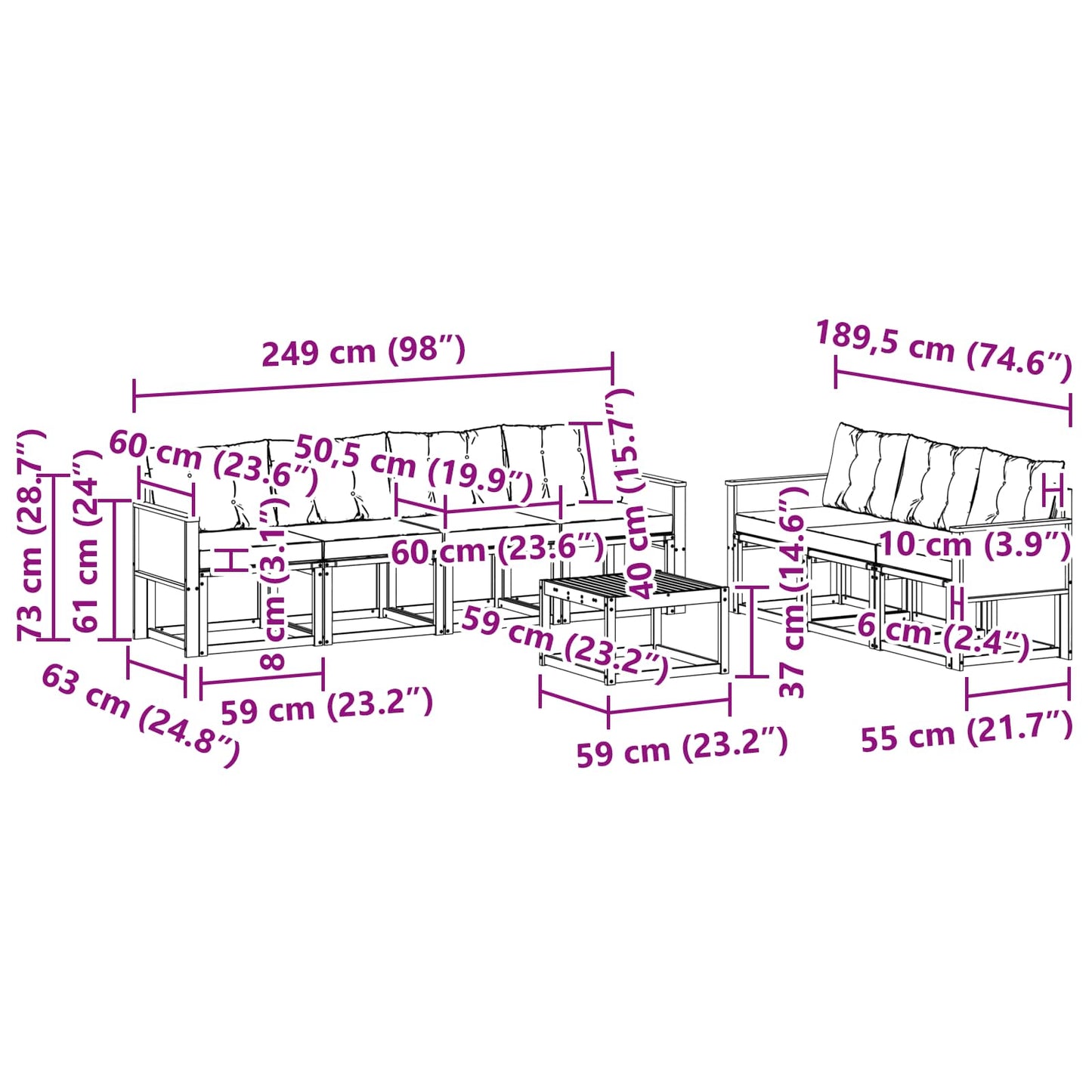 vidaXL Σειρά Καναπέ Εξωτερικού με μαξιλάρι 8 pcs Φυσικό και Μαύρο