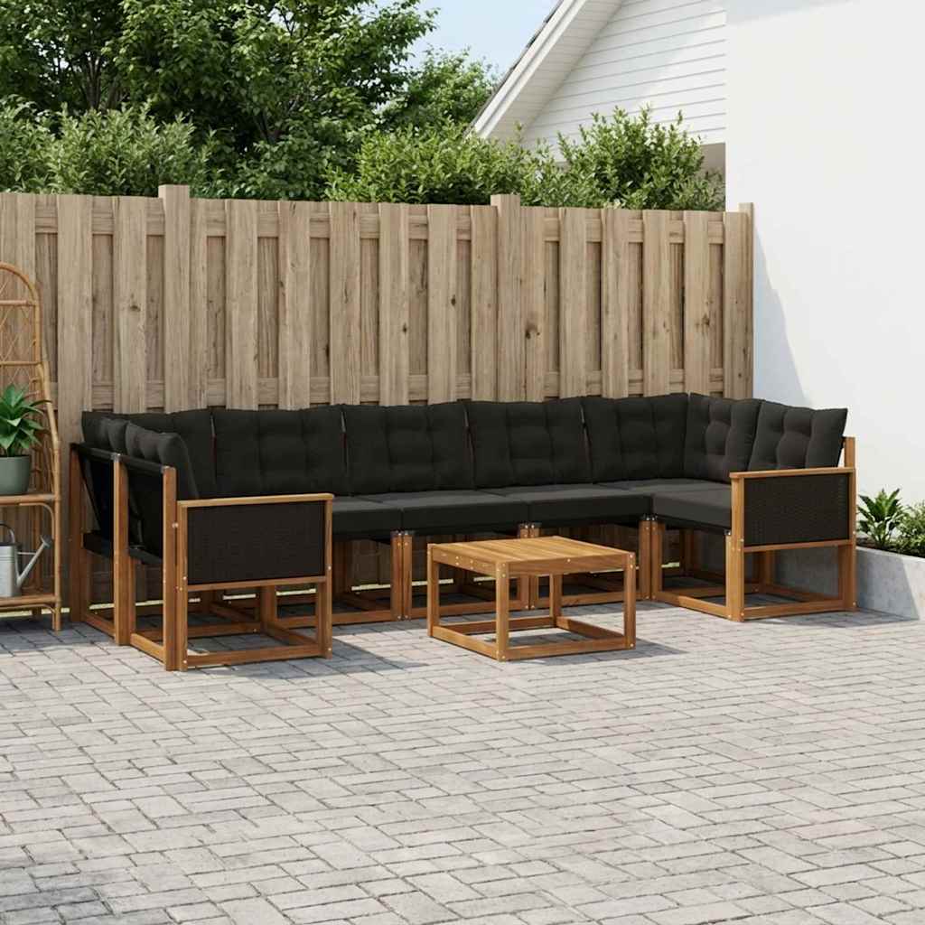 vidaXL Σειρά Καναπέ Εξωτερικού με μαξιλάρι 8 pcs Φυσικό και Μαύρο