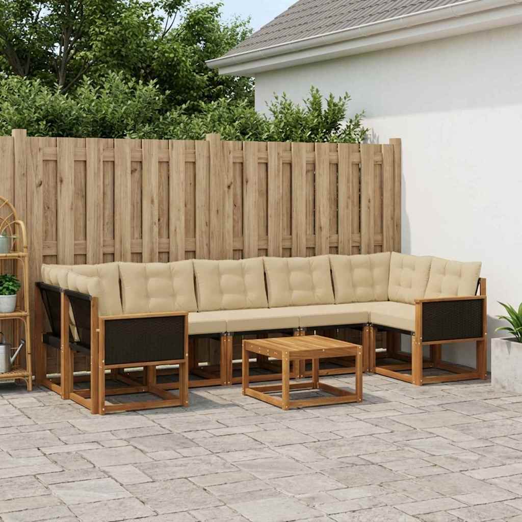 vidaXL Σειρά Καναπέ Εξωτερικού με μαξιλάρι 8 pcs Φυσικό και Μπεζ