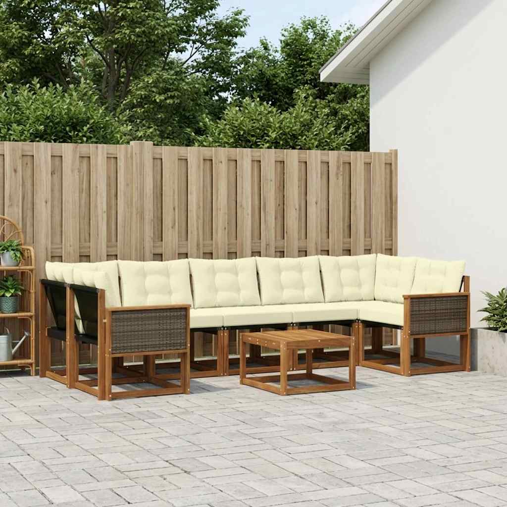 vidaXL Σειρά Καναπέ Εξωτερικού με μαξιλάρι 8 pcs Φυσικό και Κρέμα