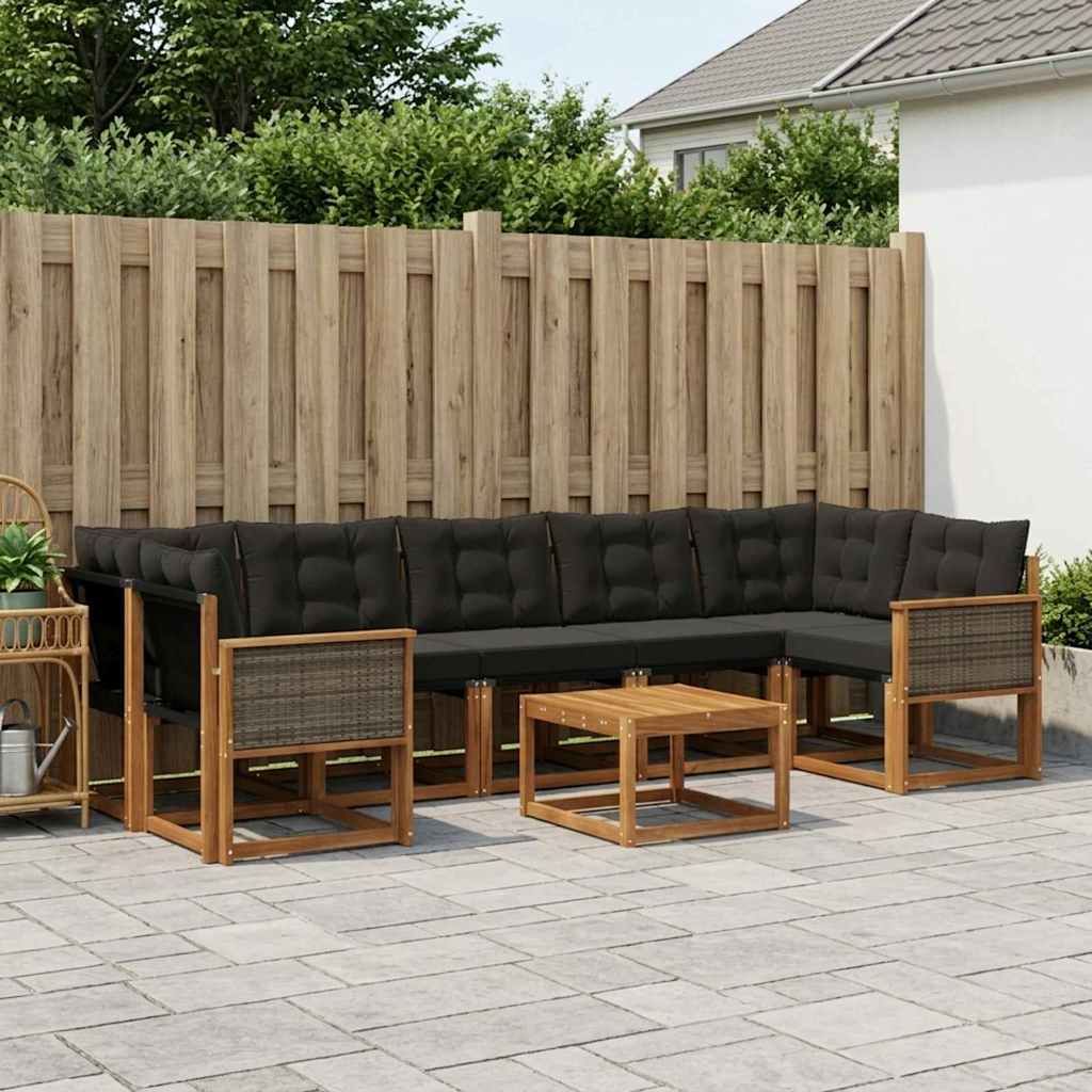 vidaXL Σειρά Καναπέ Εξωτερικού με μαξιλάρι 8 pcs Φυσικό και Μαύρο