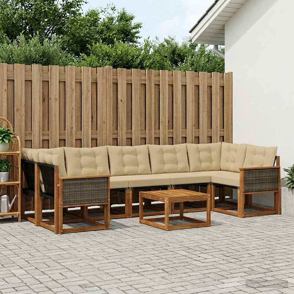 vidaXL Σειρά Καναπέ Εξωτερικού με μαξιλάρι 8 pcs Φυσικό και Μπεζ