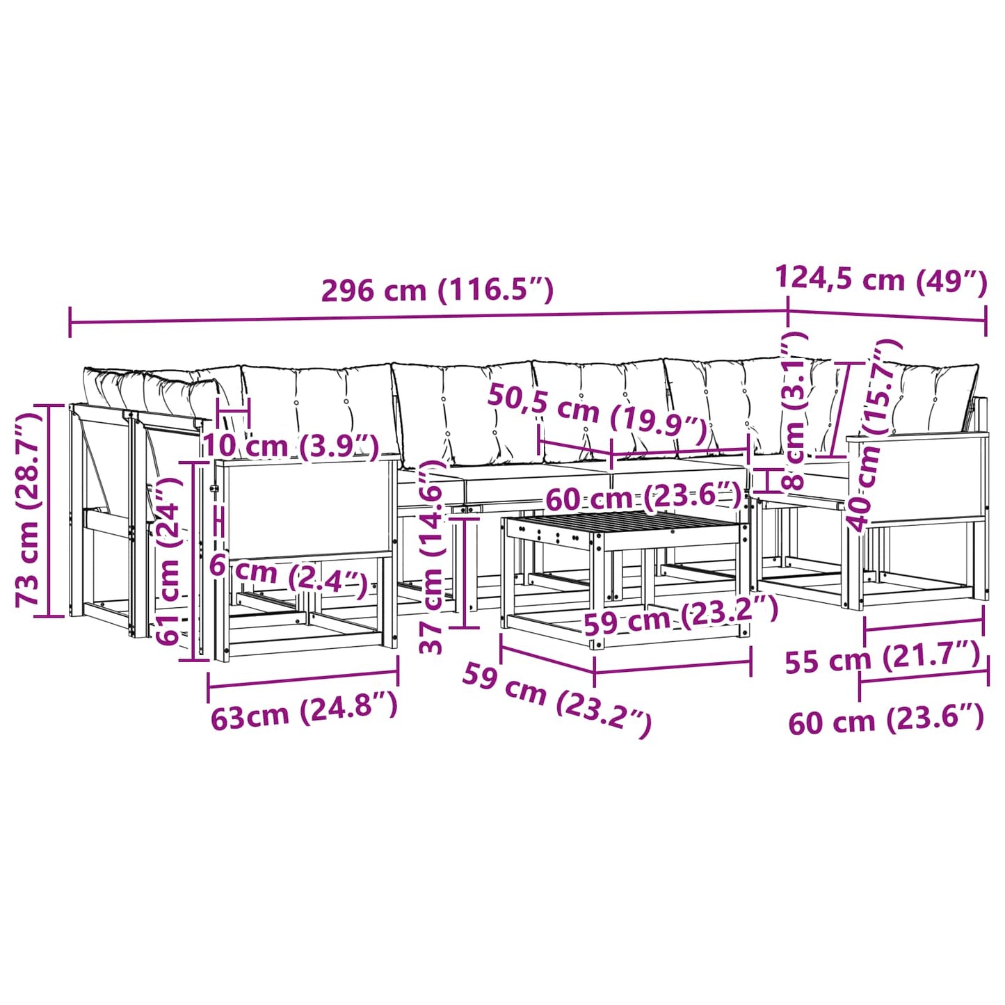 vidaXL Σειρά Καναπέ Εξωτερικού με μαξιλάρι 8 pcs Φυσικό και Μπεζ