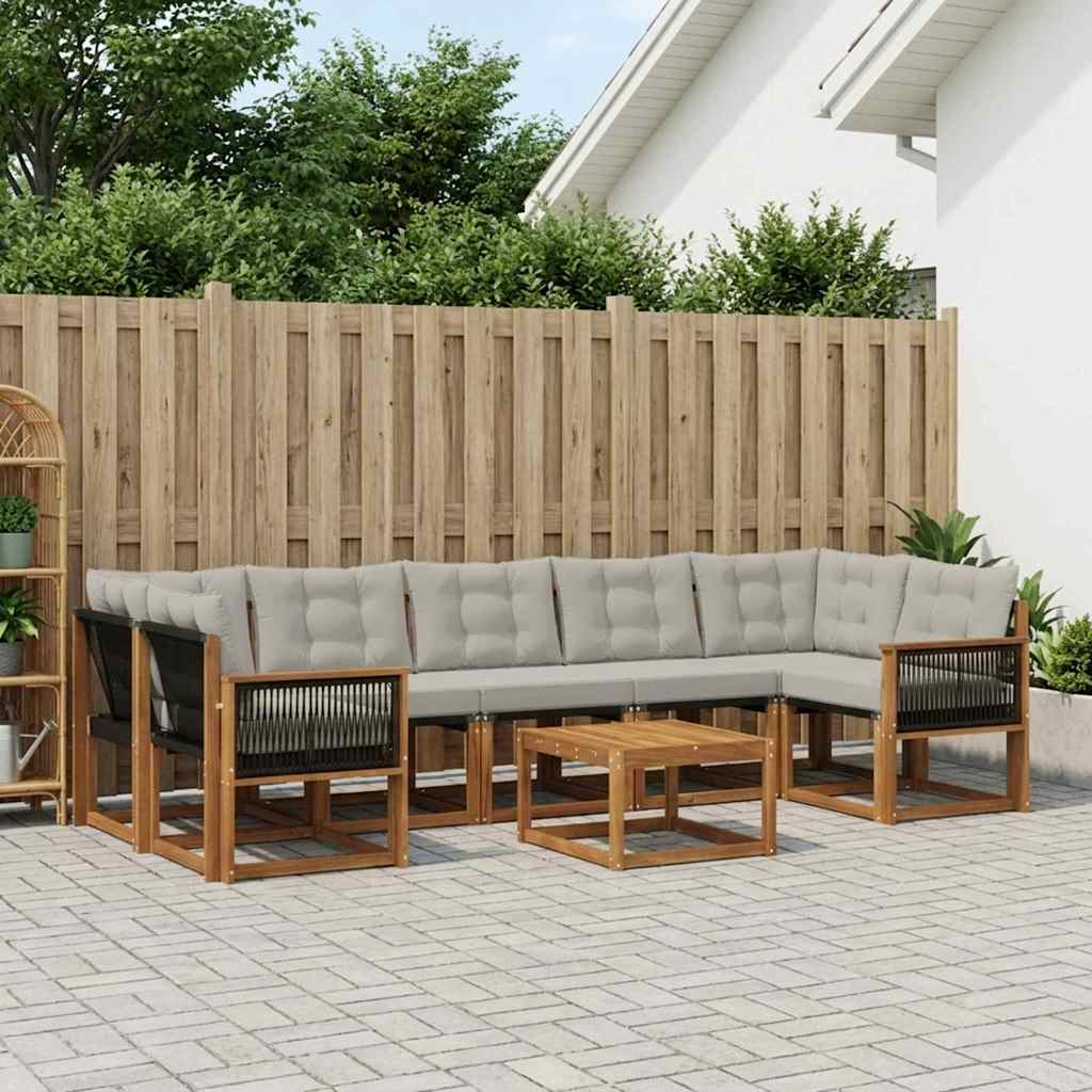 vidaXL Σειρά Καναπέ Εξωτερικού 8 pcs Φυσικό και Ανοιχτό Γκρι