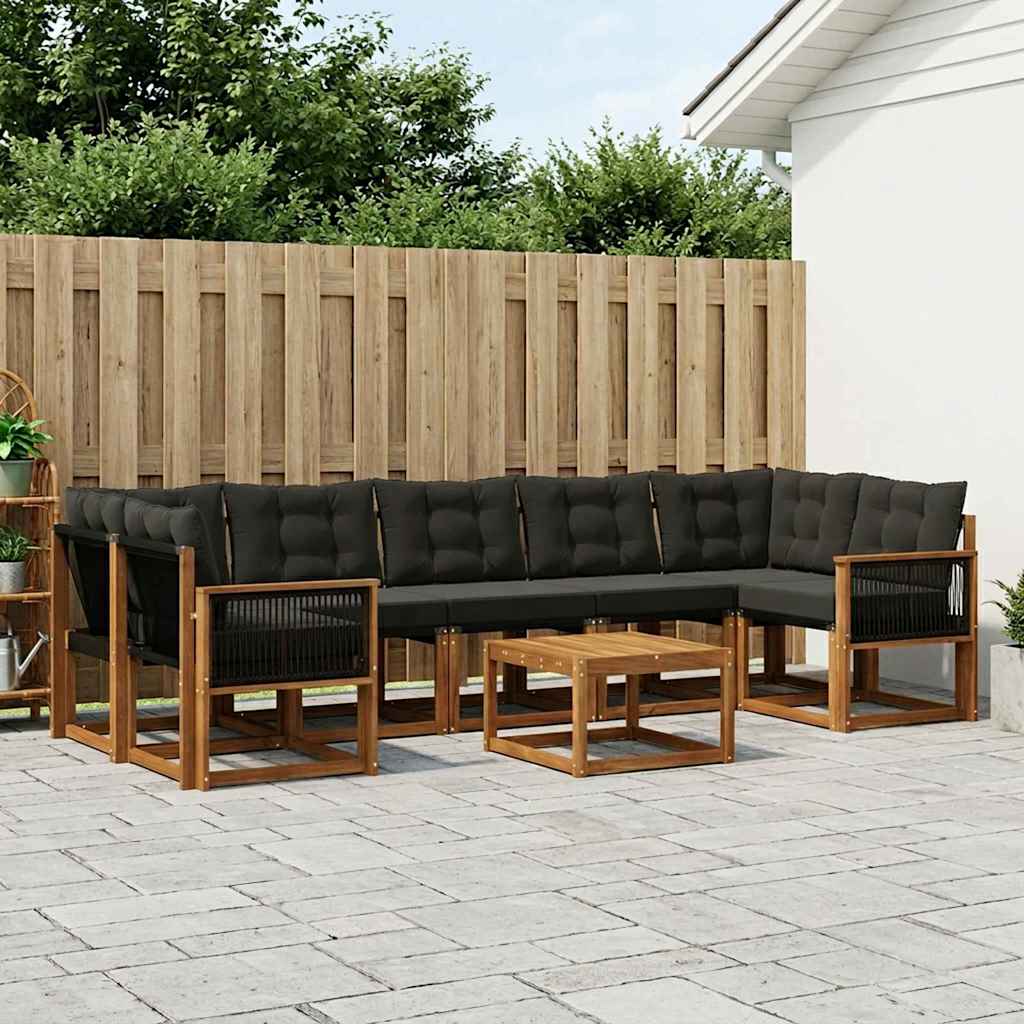 vidaXL Σειρά Καναπέ Εξωτερικού με μαξιλάρι 8 pcs Φυσικό και Μαύρο