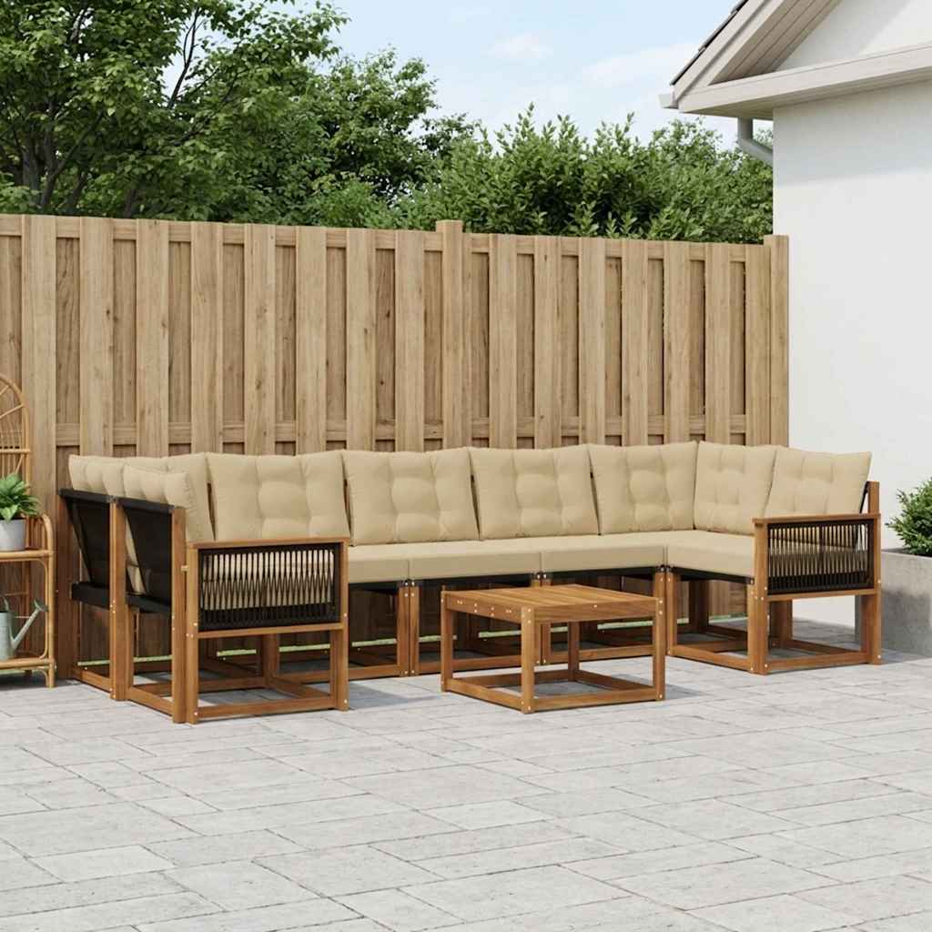 vidaXL Σειρά Καναπέ Εξωτερικού με μαξιλάρι 8 pcs Φυσικό και Μπεζ