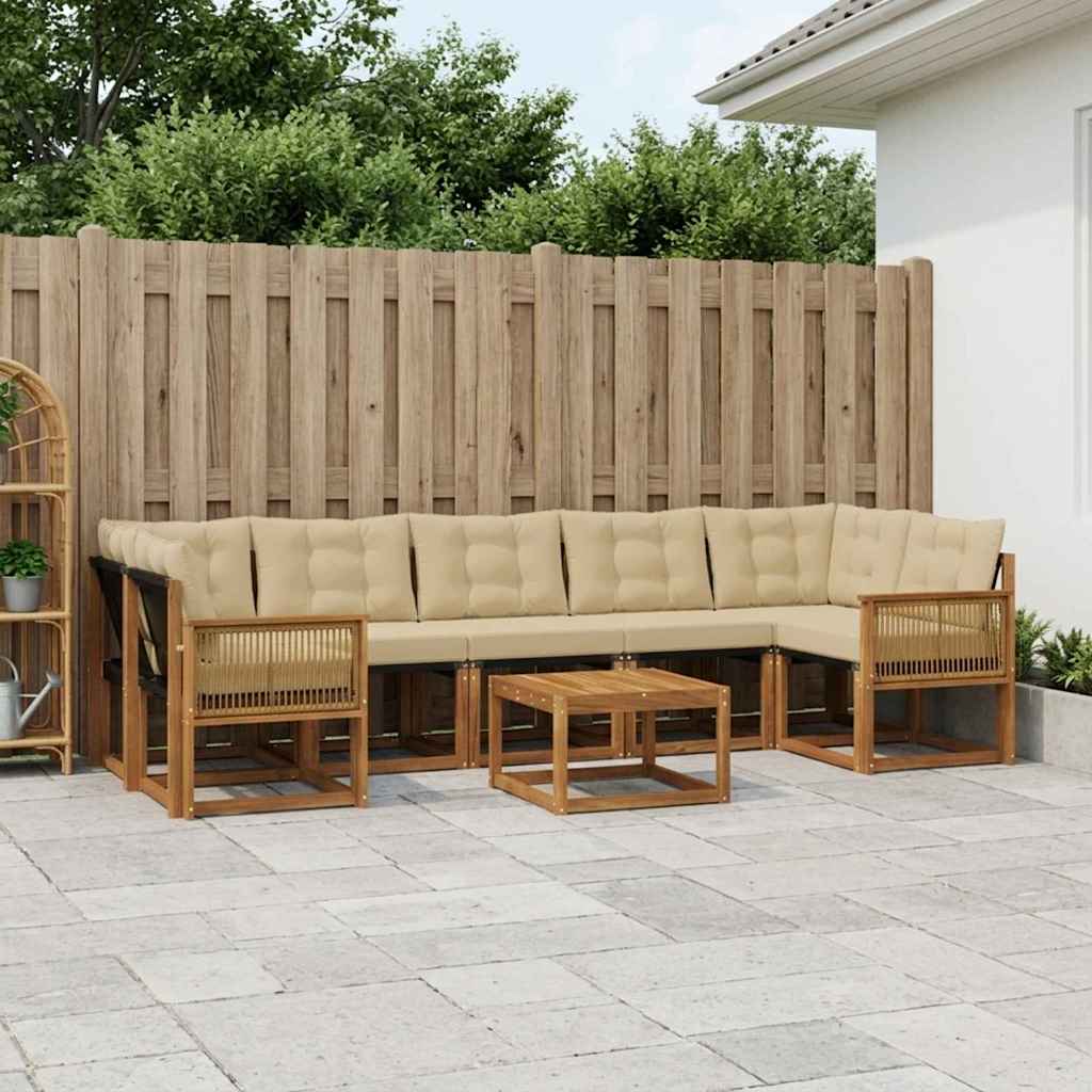 vidaXL Σειρά Καναπέ Εξωτερικού με μαξιλάρι 8 pcs Φυσικό και Μπεζ