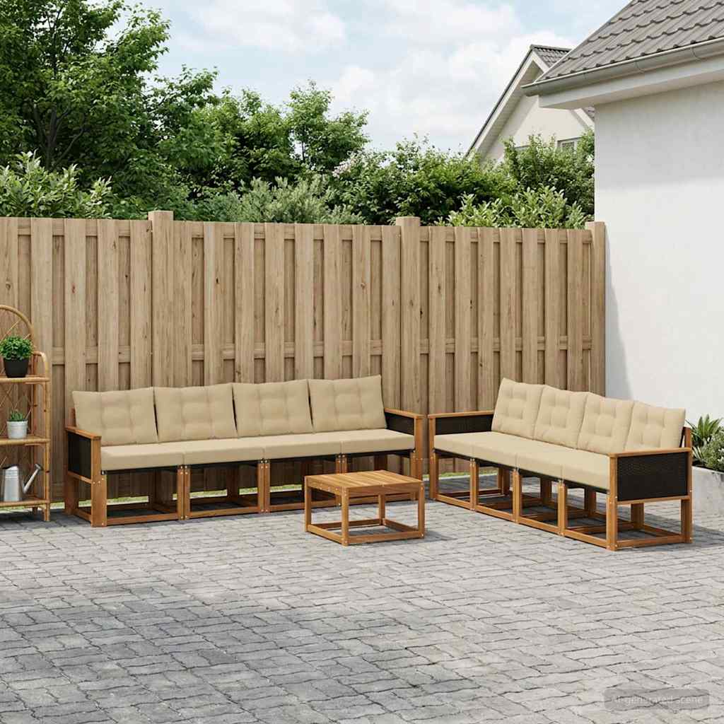 vidaXL Σειρά Καναπέ Εξωτερικού με μαξιλάρι 9 pcs Φυσικό και Μπεζ