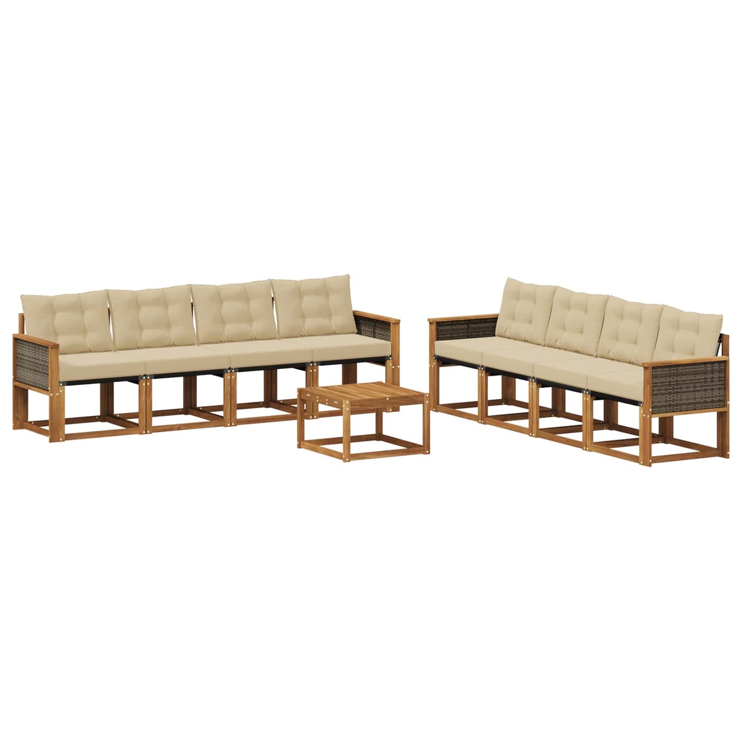 vidaXL Σειρά Καναπέ Εξωτερικού με μαξιλάρι 9 pcs Φυσικό και Μπεζ