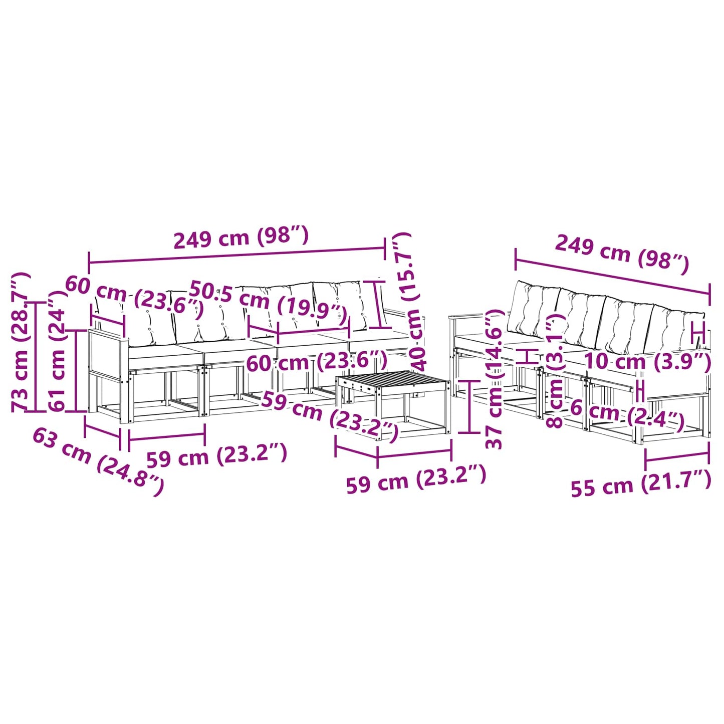 vidaXL Σειρά Καναπέ Εξωτερικού με μαξιλάρι 9 pcs Φυσικό και Μπεζ
