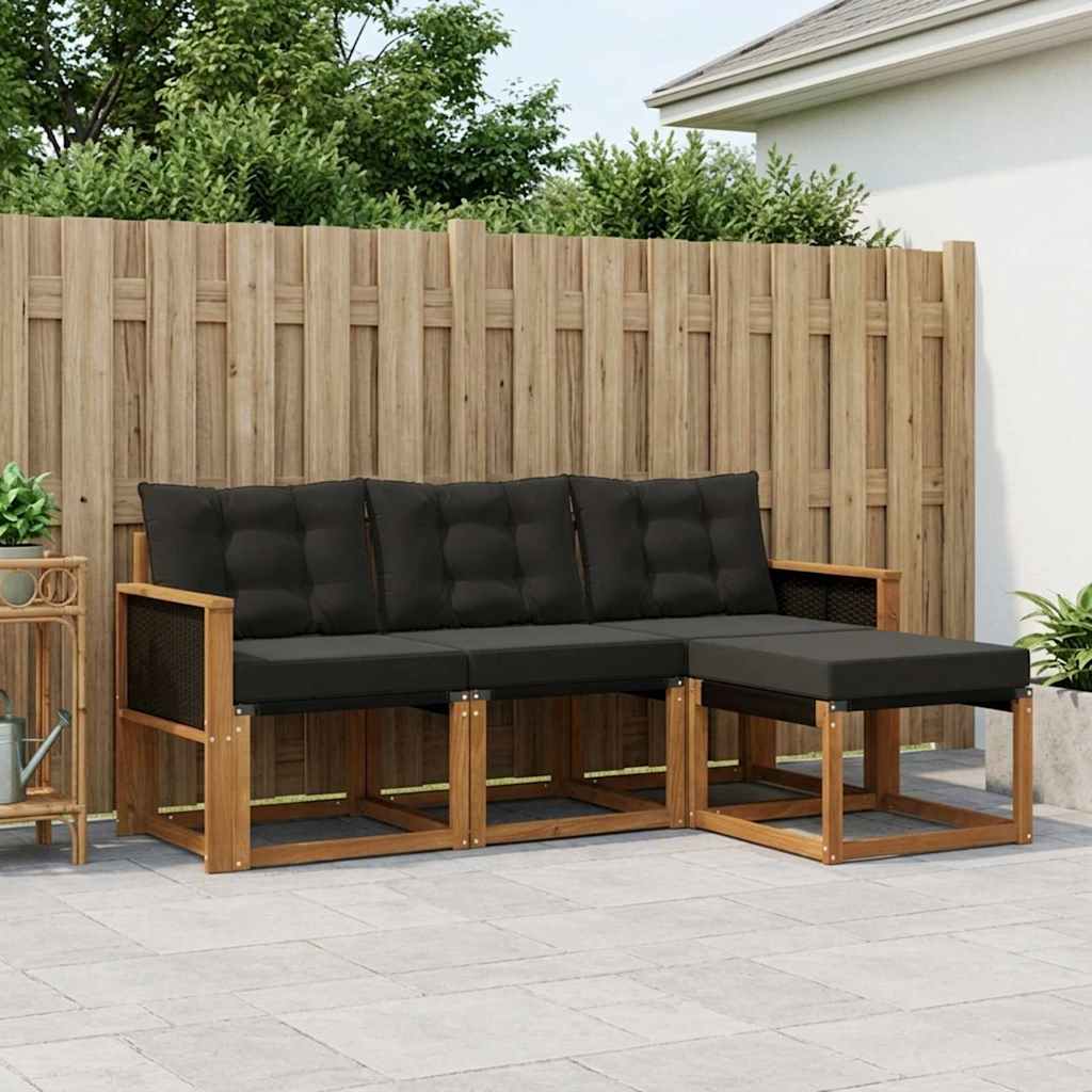 vidaXL Σειρά Καναπέ Εξωτερικού με μαξιλάρι 4 pcs Φυσικό και Μαύρο