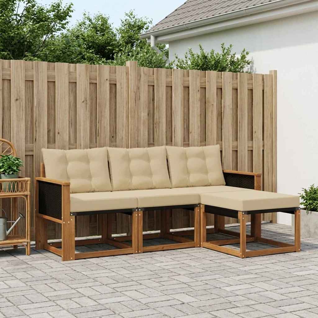 vidaXL Σειρά Καναπέ Εξωτερικού με μαξιλάρι 4 pcs Φυσικό και Μπεζ