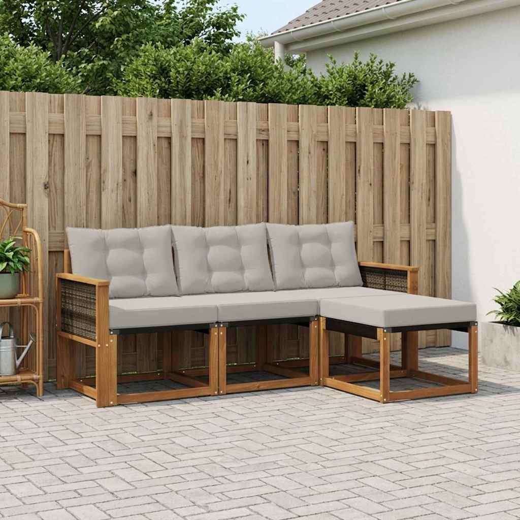 vidaXL Σειρά Καναπέ Εξωτερικού 4 pcs Φυσικό και Ανοιχτό Γκρι