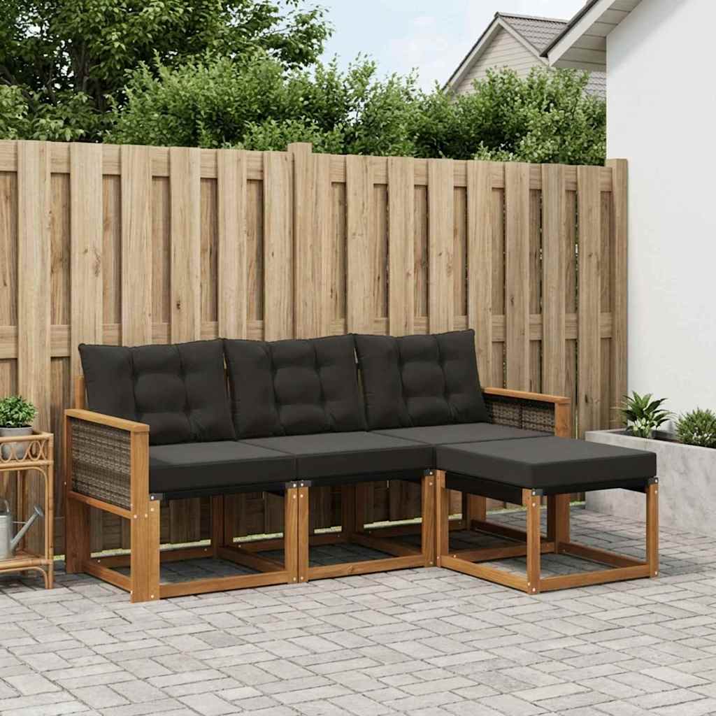 vidaXL Σειρά Καναπέ Εξωτερικού με μαξιλάρι 4 pcs Φυσικό και Μαύρο