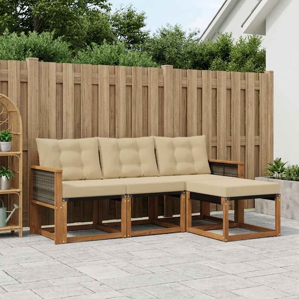 vidaXL Σειρά Καναπέ Εξωτερικού με μαξιλάρι 4 pcs Φυσικό και Μπεζ
