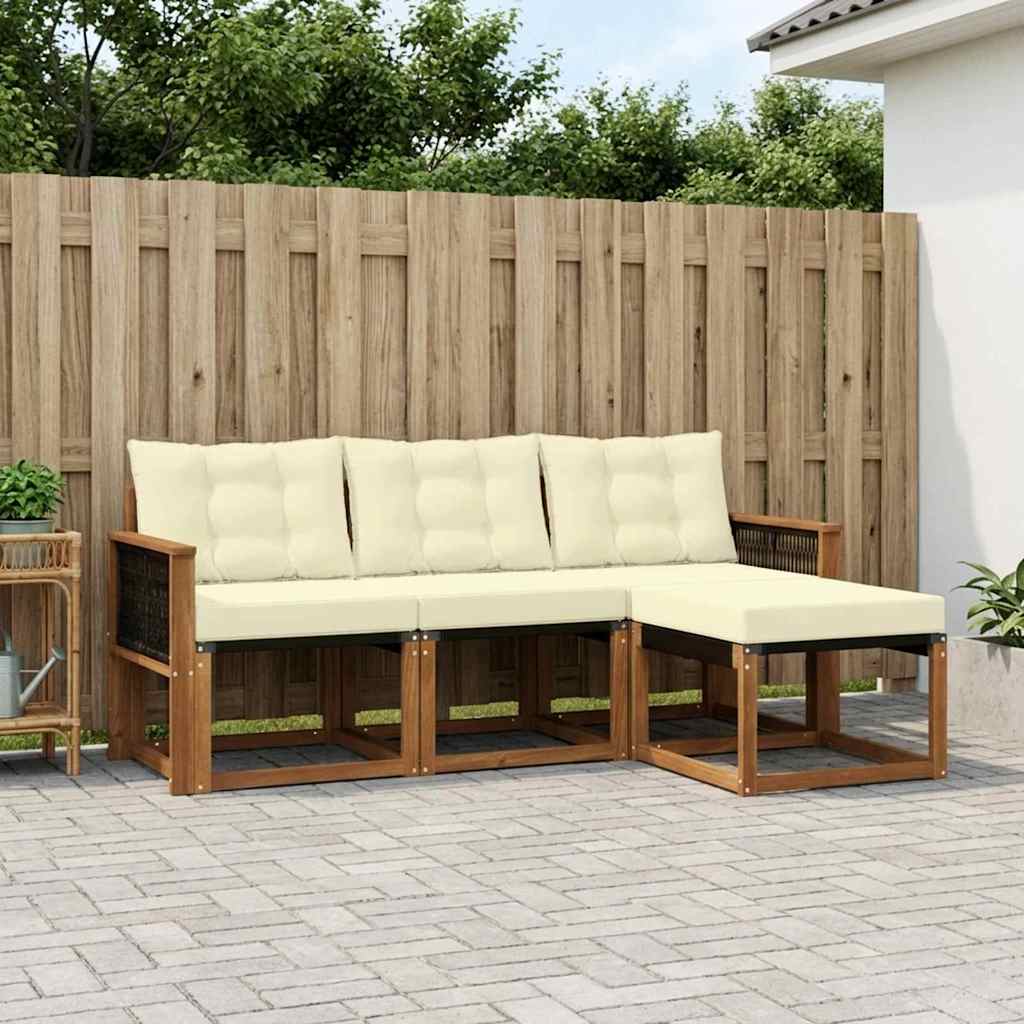 vidaXL Σειρά Καναπέ Εξωτερικού με μαξιλάρι 4 pcs Φυσικό και Κρέμα