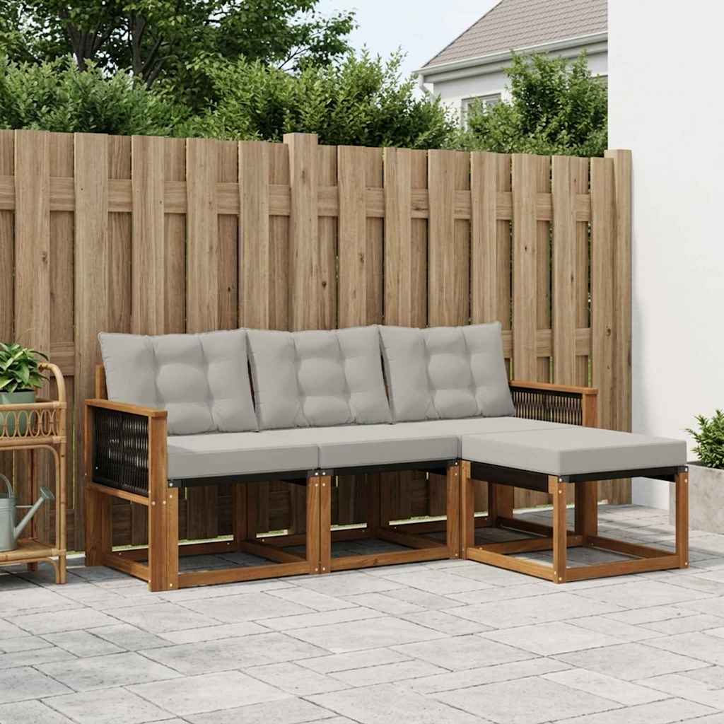 vidaXL Σειρά Καναπέ Εξωτερικού 4 pcs Φυσικό και Ανοιχτό Γκρι