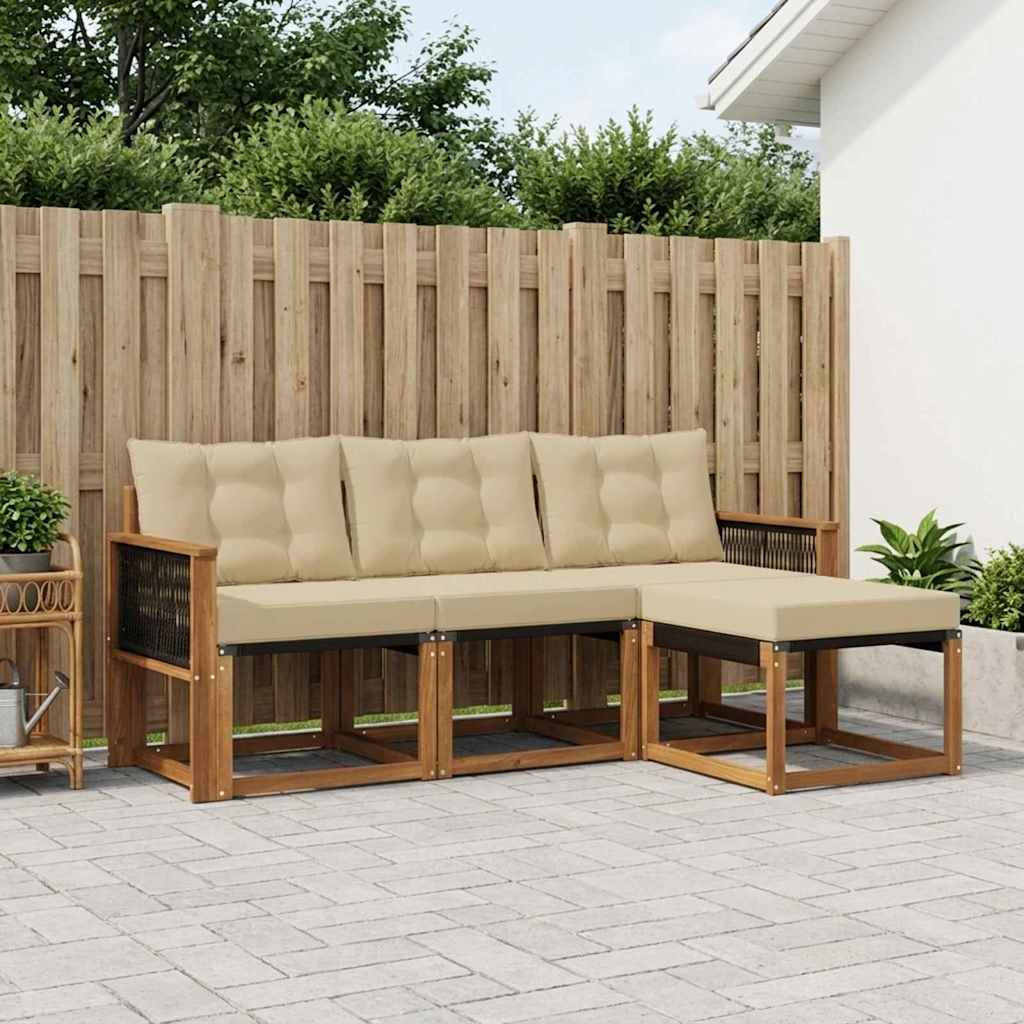 vidaXL Σειρά Καναπέ Εξωτερικού με μαξιλάρι 4 pcs Φυσικό και Μπεζ