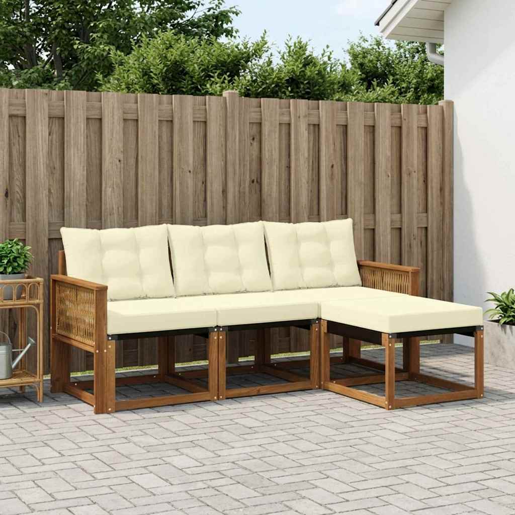 vidaXL Σειρά Καναπέ Εξωτερικού με μαξιλάρι 4 pcs Φυσικό και Κρέμα
