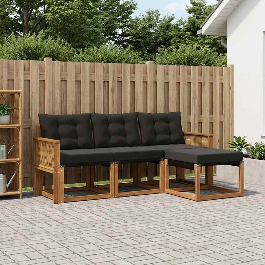 vidaXL Σειρά Καναπέ Εξωτερικού με μαξιλάρι 4 pcs Φυσικό και Μαύρο