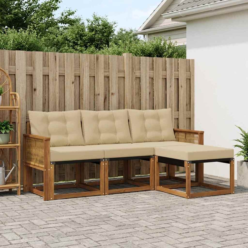 vidaXL Σειρά Καναπέ Εξωτερικού με μαξιλάρι 4 pcs Φυσικό και Μπεζ