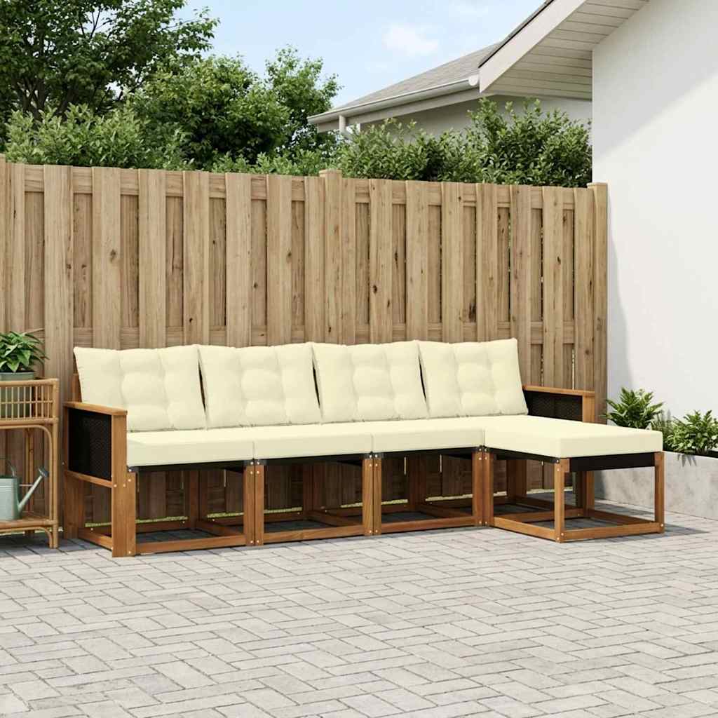 vidaXL Σειρά Καναπέ Εξωτερικού με μαξιλάρι 5 pcs Φυσικό και Κρέμα