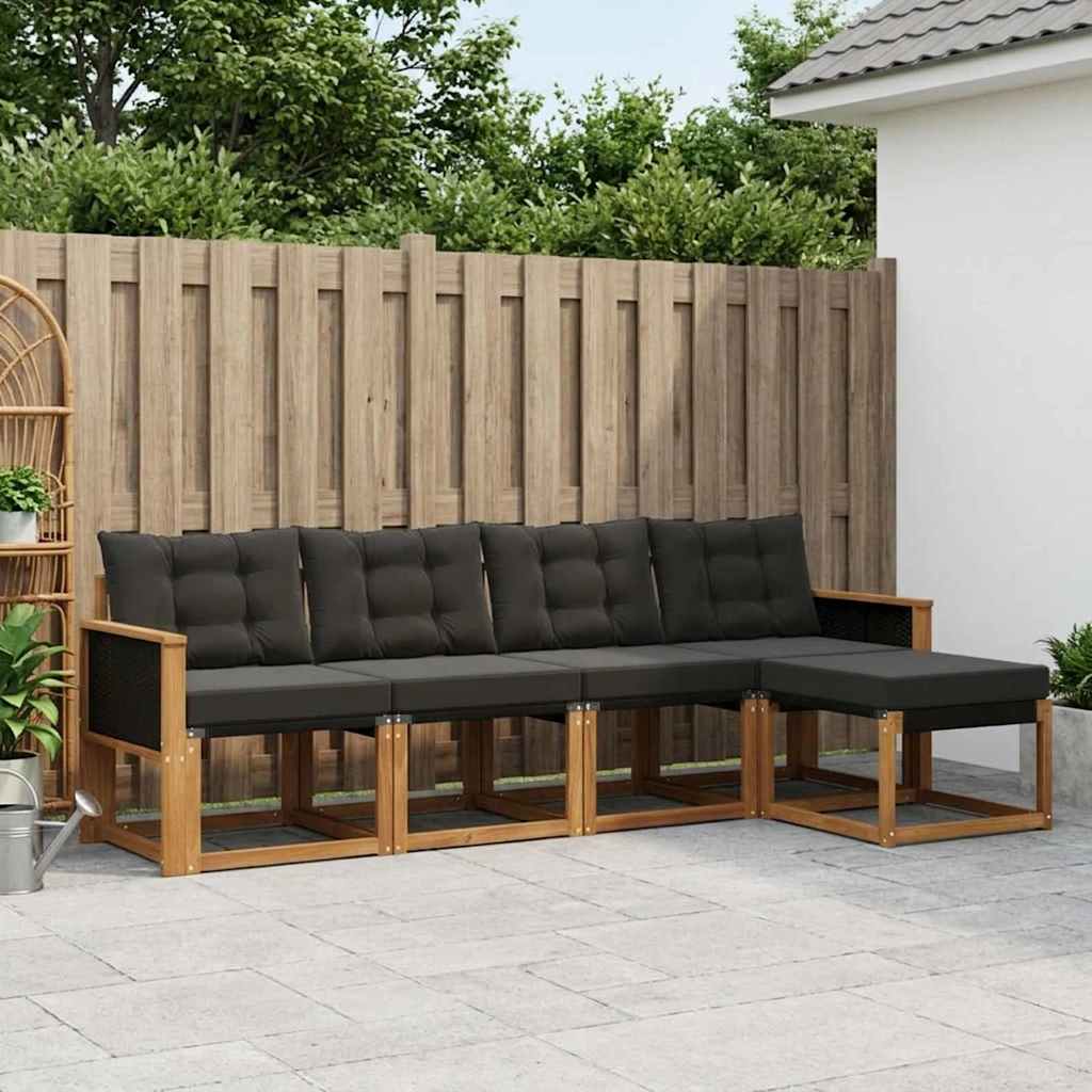 vidaXL Σειρά Καναπέ Εξωτερικού με μαξιλάρι 5 pcs Φυσικό και Μαύρο