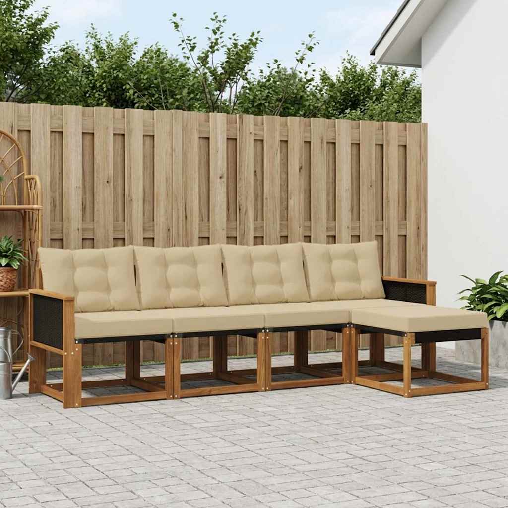 vidaXL Σειρά Καναπέ Εξωτερικού με μαξιλάρι 5 pcs Φυσικό και Μπεζ