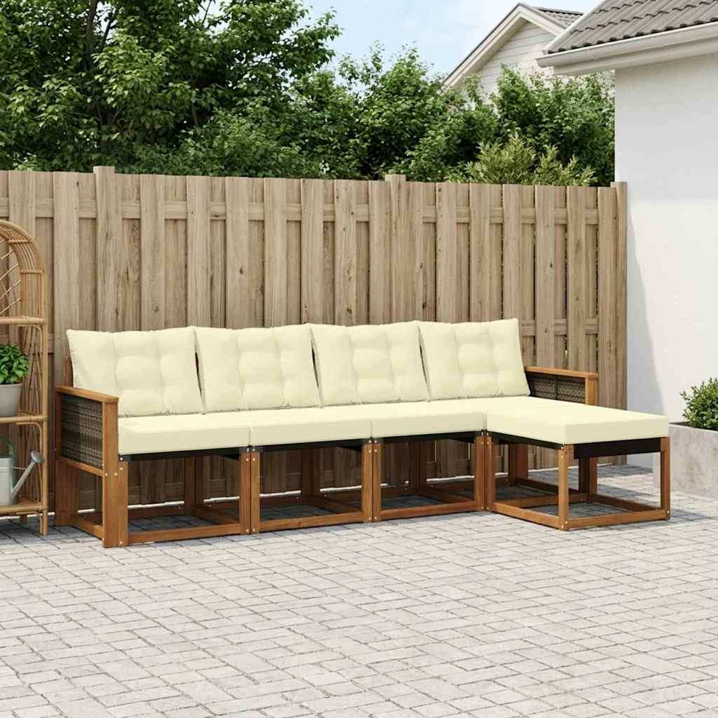 vidaXL Σειρά Καναπέ Εξωτερικού με μαξιλάρι 5 pcs Φυσικό και Κρέμα