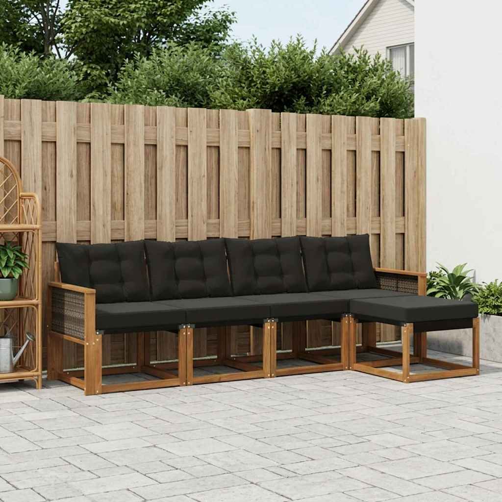 vidaXL Σειρά Καναπέ Εξωτερικού με μαξιλάρι 5 pcs Φυσικό και Μαύρο