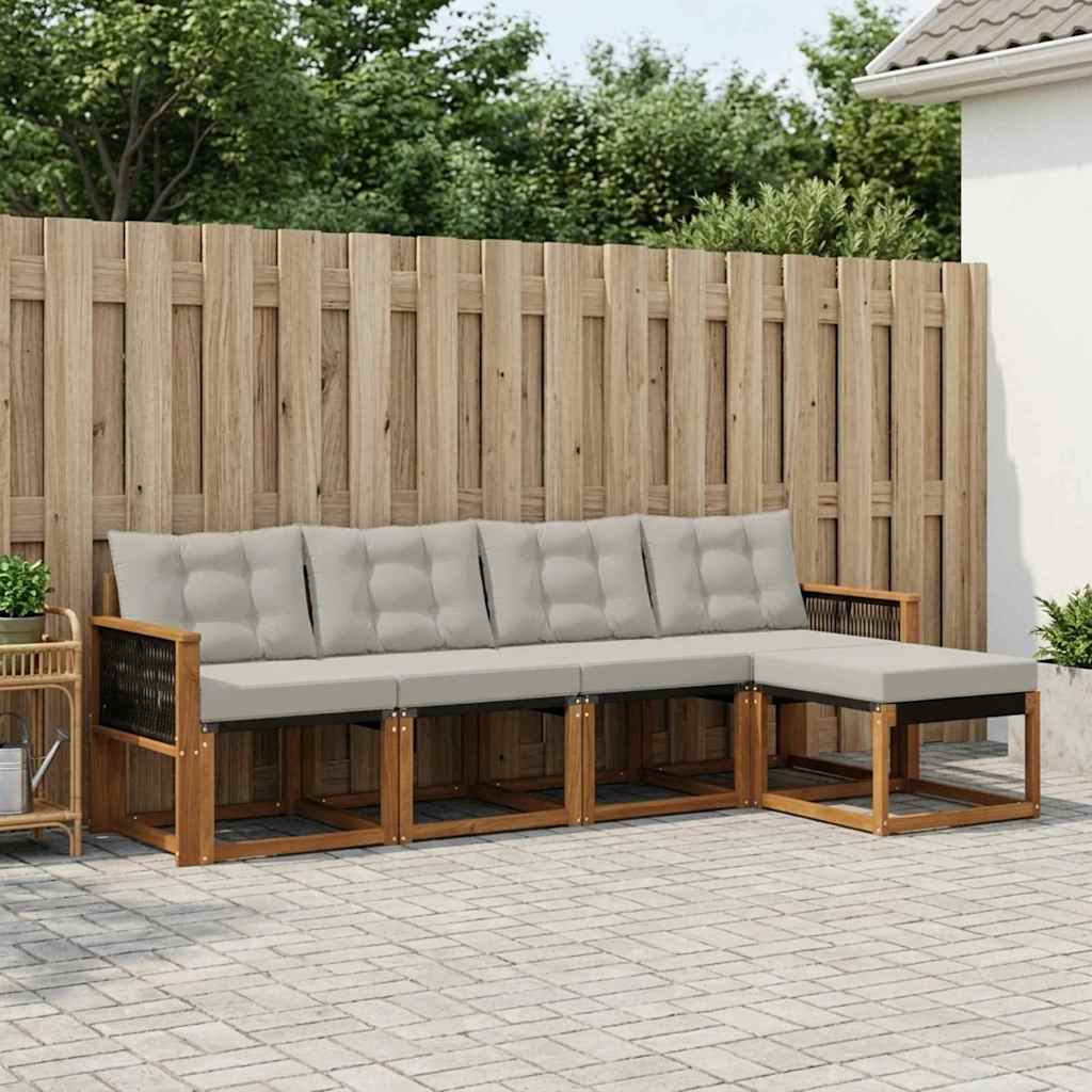 vidaXL Σειρά Καναπέ Εξωτερικού 5 pcs Φυσικό και Ανοιχτό Γκρι