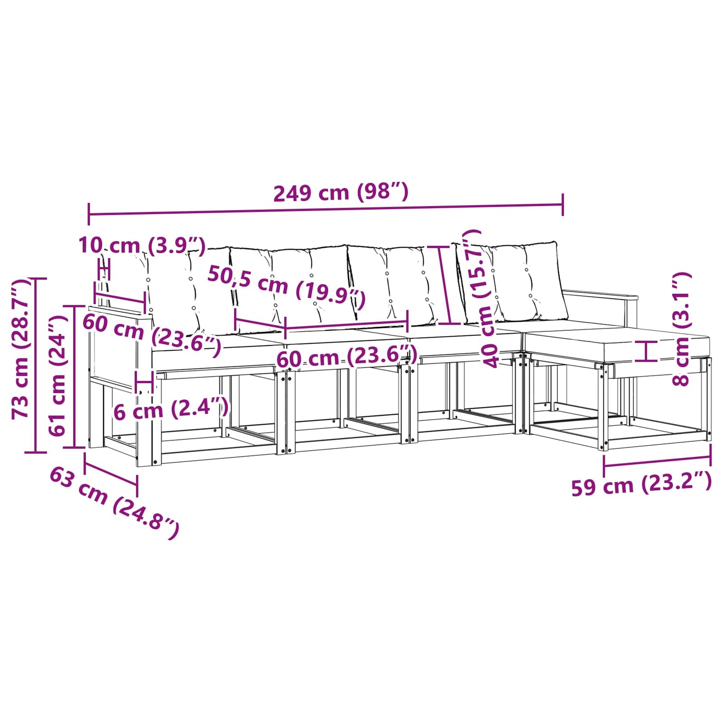 vidaXL Σειρά Καναπέ Εξωτερικού με μαξιλάρι 5 pcs Φυσικό και Μαύρο