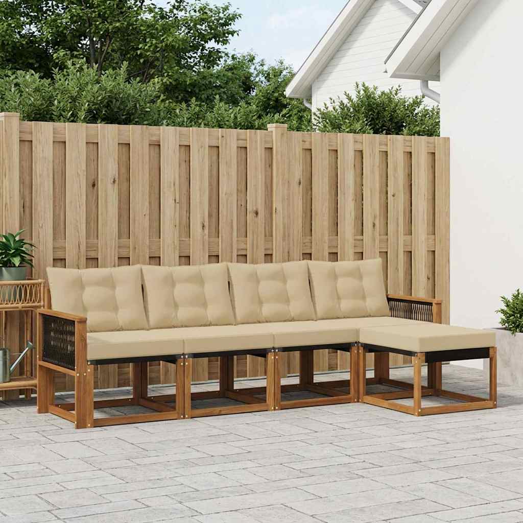 vidaXL Σειρά Καναπέ Εξωτερικού με μαξιλάρι 5 pcs Φυσικό και Μπεζ