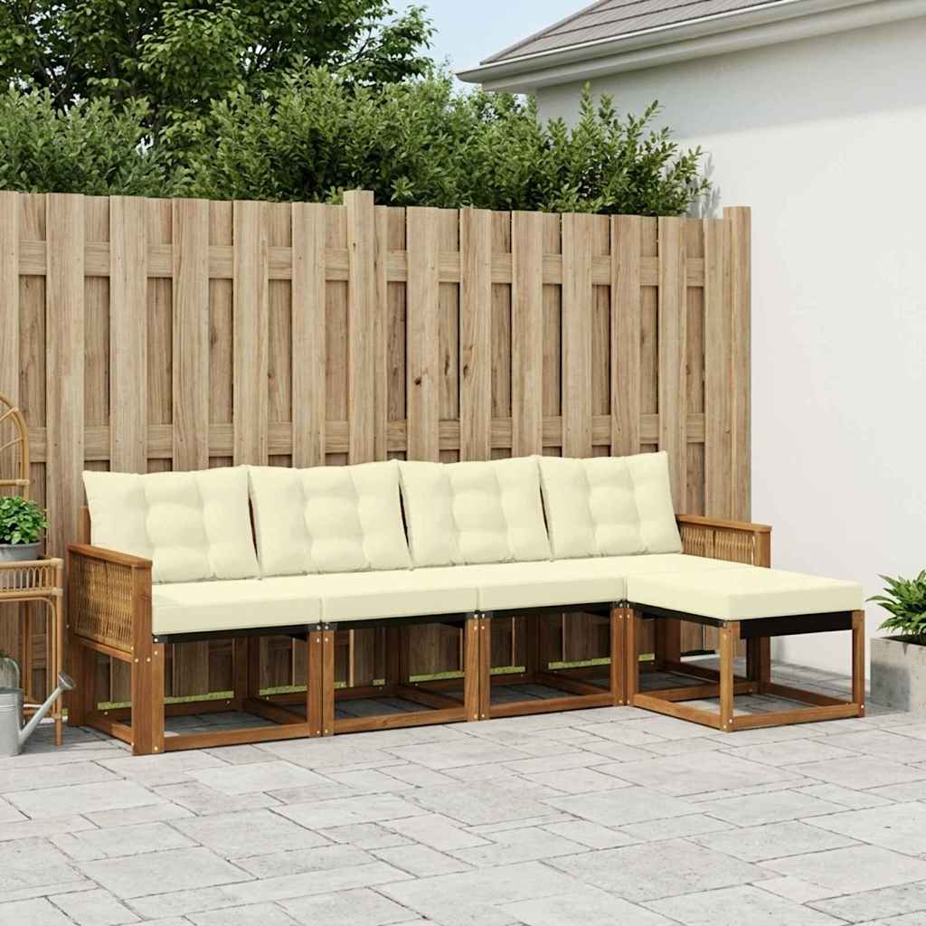 vidaXL Σειρά Καναπέ Εξωτερικού με μαξιλάρι 5 pcs Φυσικό και Κρέμα
