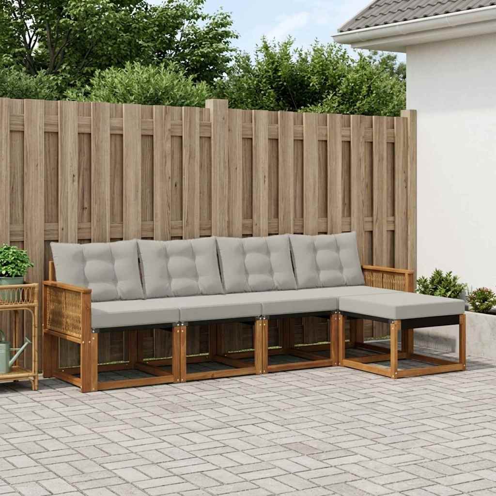 vidaXL Σειρά Καναπέ Εξωτερικού 5 pcs Φυσικό και Ανοιχτό Γκρι