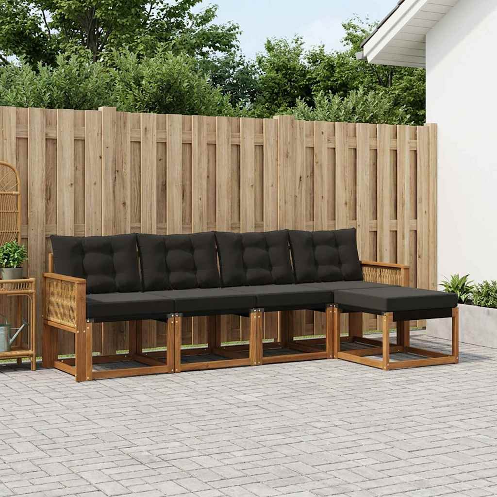 vidaXL Σειρά Καναπέ Εξωτερικού με μαξιλάρι 5 pcs Φυσικό και Μαύρο