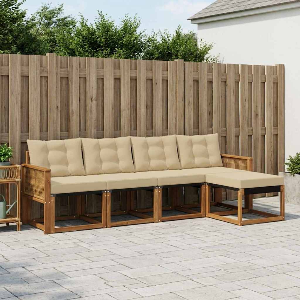 vidaXL Σειρά Καναπέ Εξωτερικού με μαξιλάρι 5 pcs Φυσικό και Μπεζ